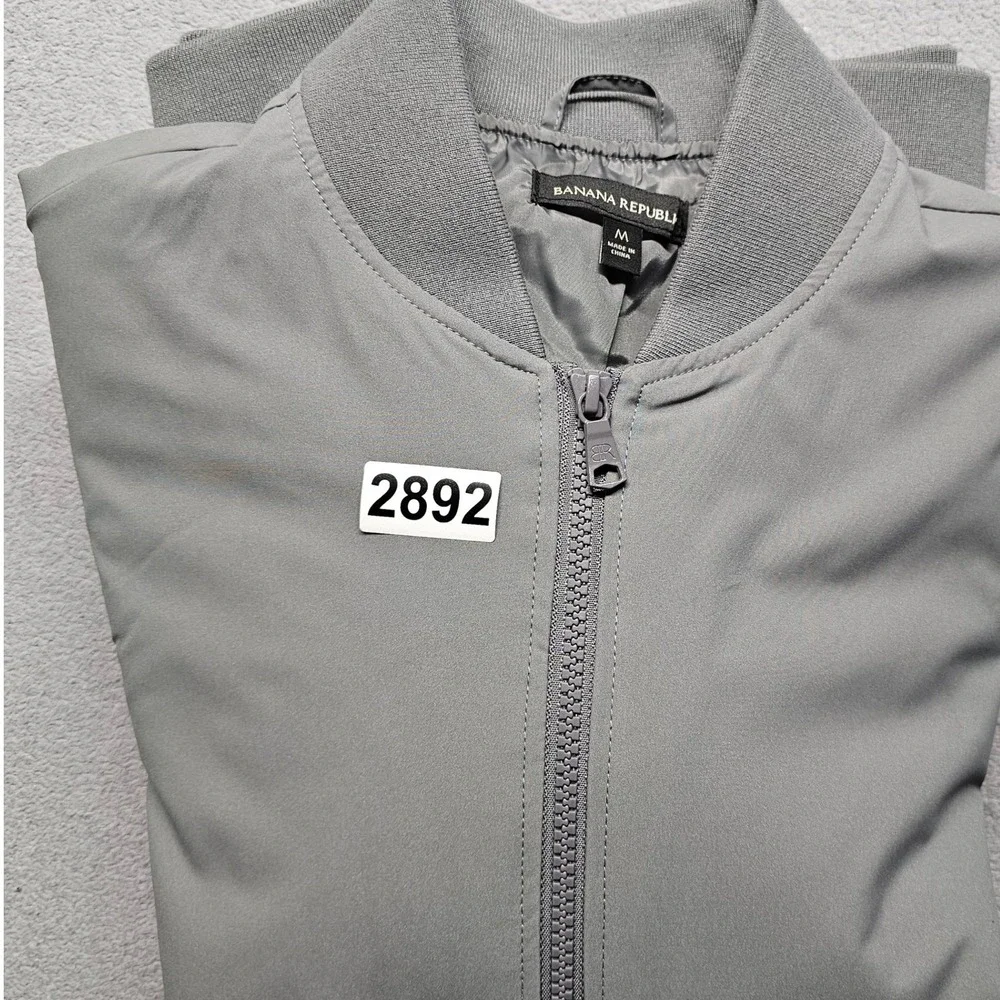 Banana Republic Bomber Jacket Mens Medium Gray Lined‎ Water Resistant Full Zip